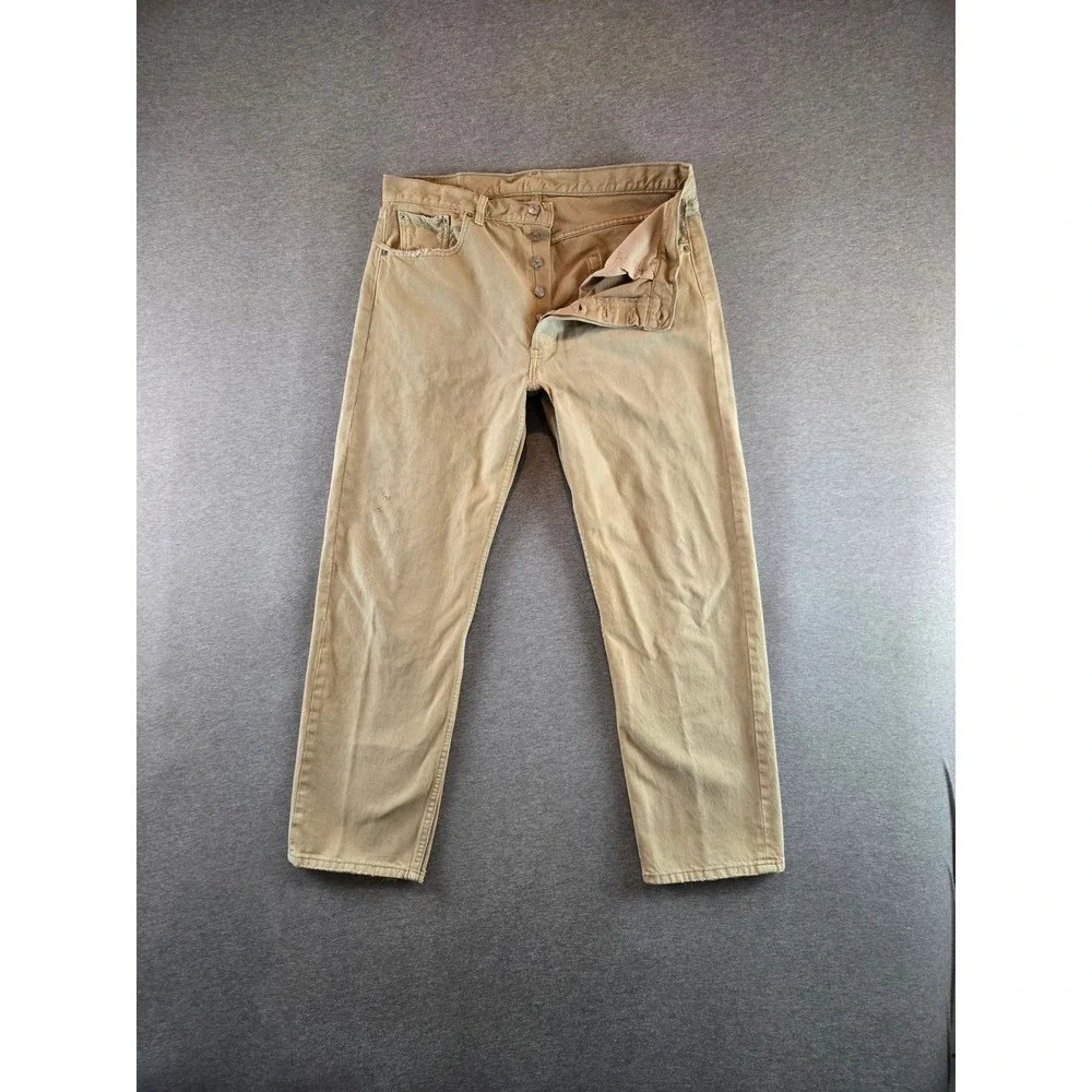 Vintage Levi's 501 Jeans Mens 38x30 Tan Straight Leg‎ Button Fly Made USA 01 Y2K